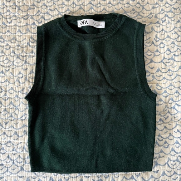 Zara Dark Green Sleeveless Ribbed Crop Top - Picture 4 of 4